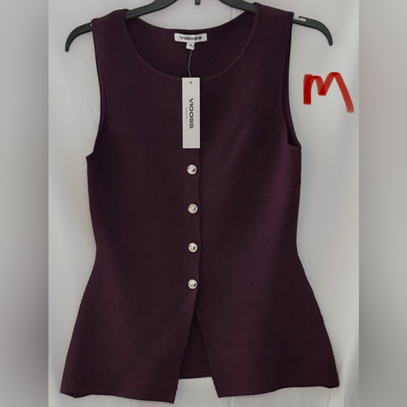 Vigoss Sweaters - Vigoss Deep Purple Sleeveless Cardigan